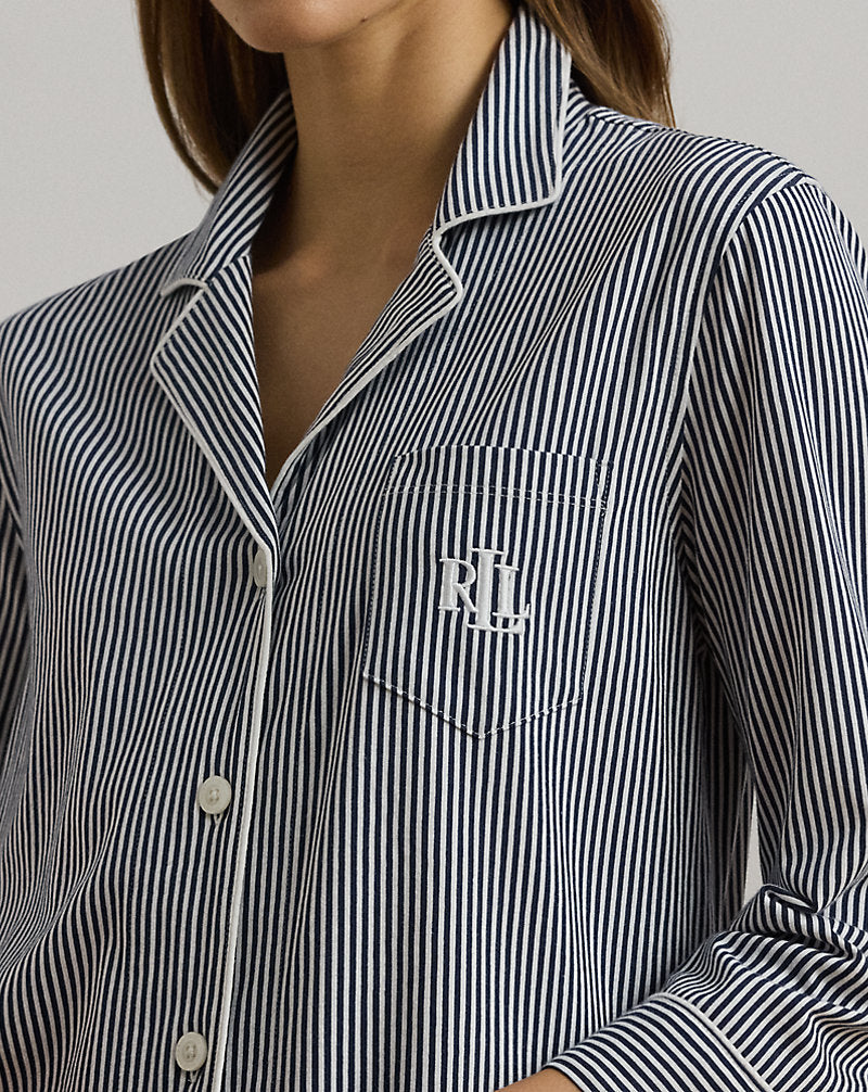 Striped Cotton Jersey Sleep Shirt Navy Stripe