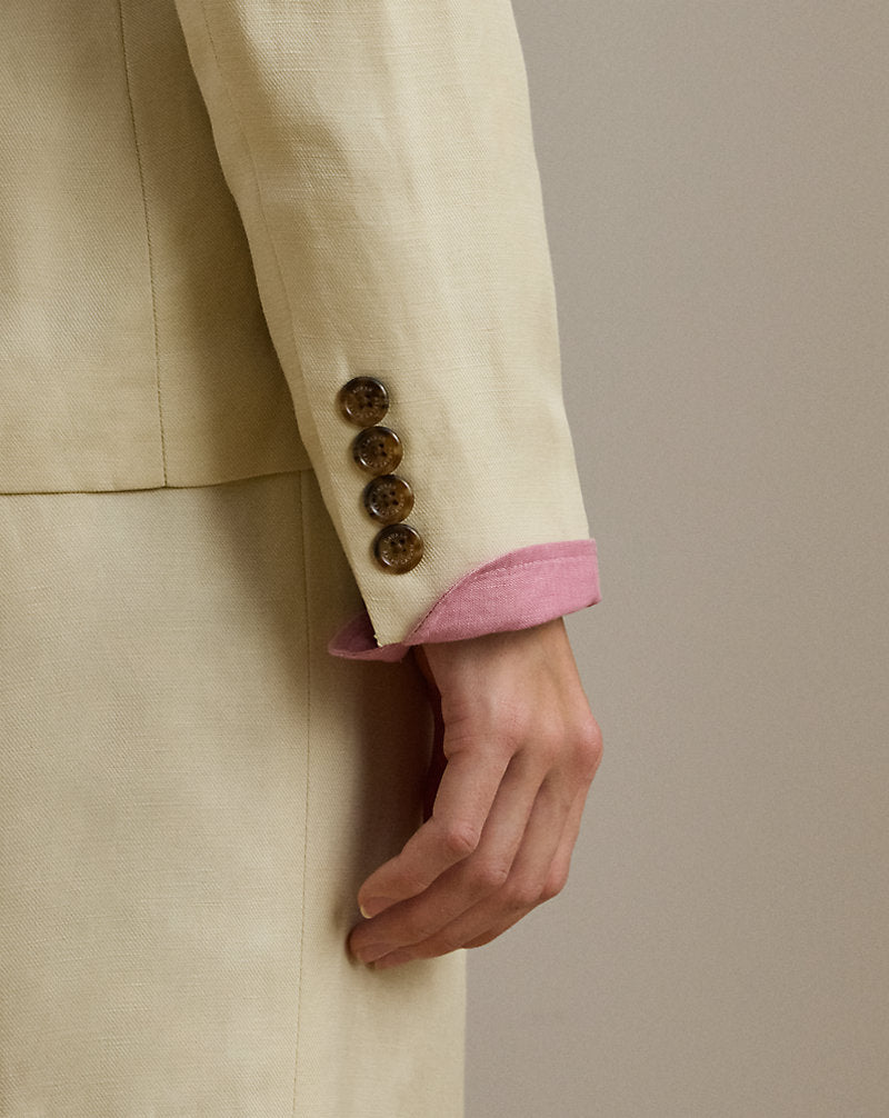 Linen-Blend Twill Blazer Ivory Beige