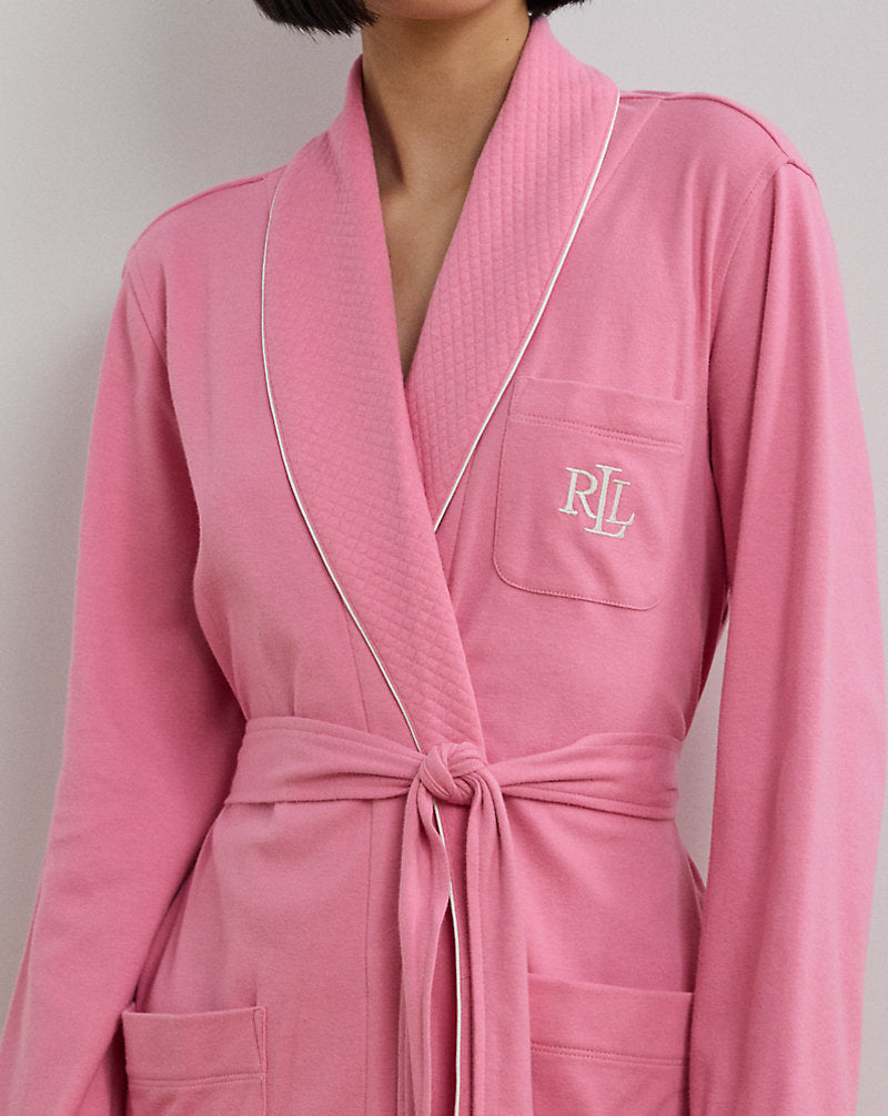Interlock Quilted Shawl-Collar Robe Rose