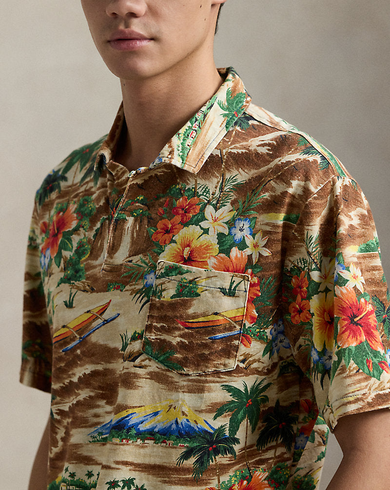 Classic Fit Tropical Linen-Cotton Polo Outrigger Scenenic