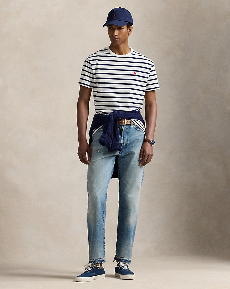 Classic Fit Striped Mesh T-Shirt White/ Newport Navy