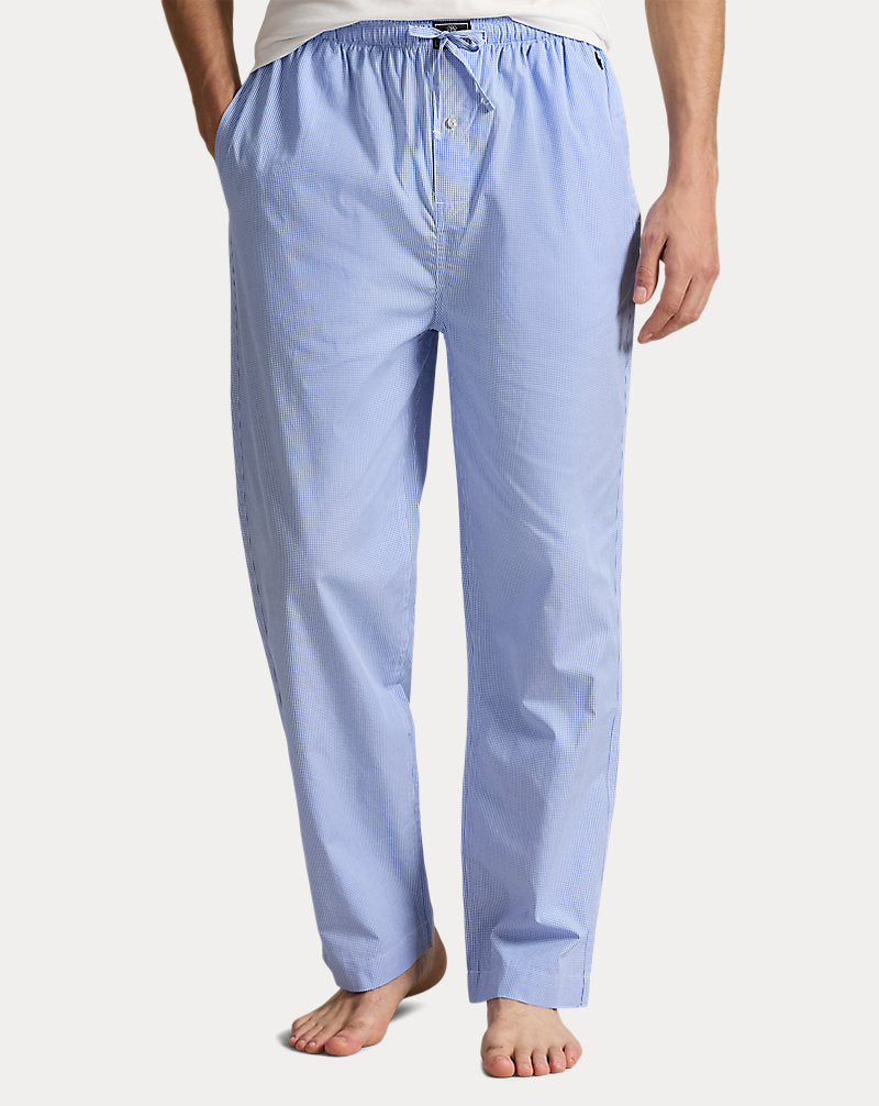 Gingham Cotton Sleep Trouser Lt Blue Mini Gingham