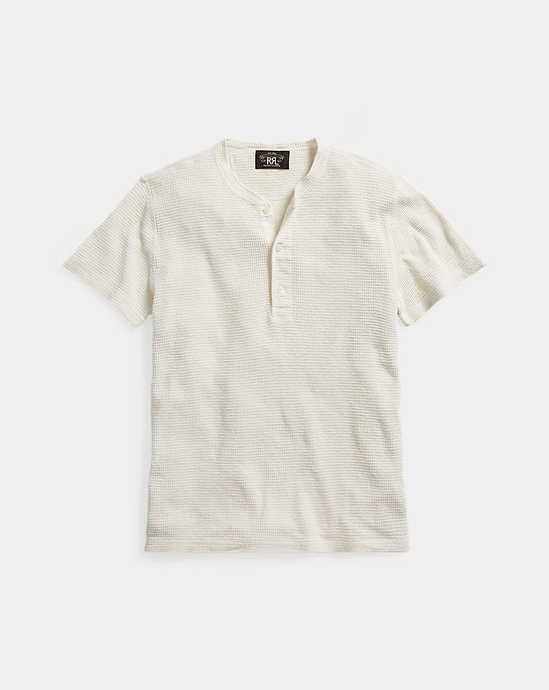 Waffle-Knit Short-Sleeve Henley Shirt Paper White