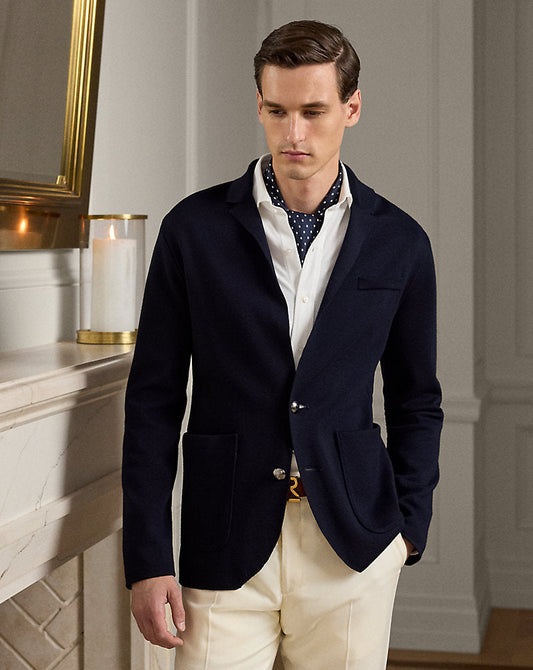 Wool Blazer Cardigan Classic Chairman Navy