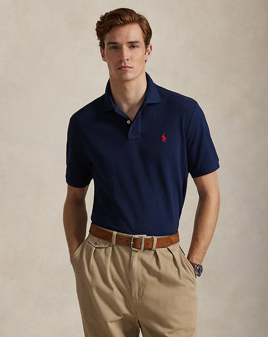 Classic Fit Mesh Polo Shirt Navy/Red