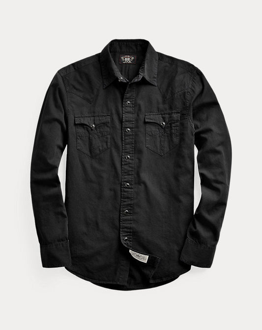 Slim Fit Twill Western Shirt Black