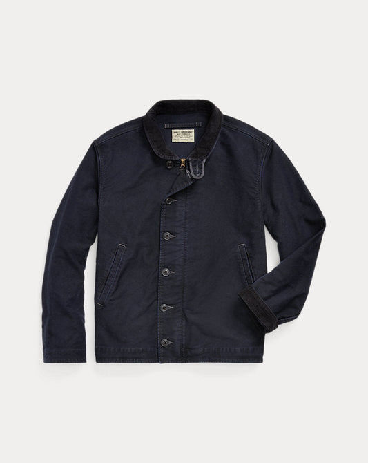 Corduroy-Collar Cotton Deck Jacket Dark Navy