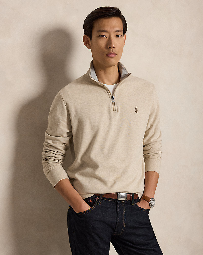 Luxury Jersey Quarter-Zip Pullover Expedition Dune Heather/c