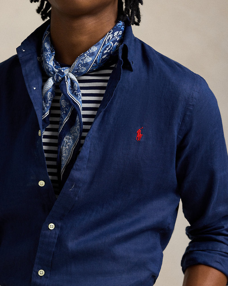 Slim Fit Linen Shirt Newport Navy