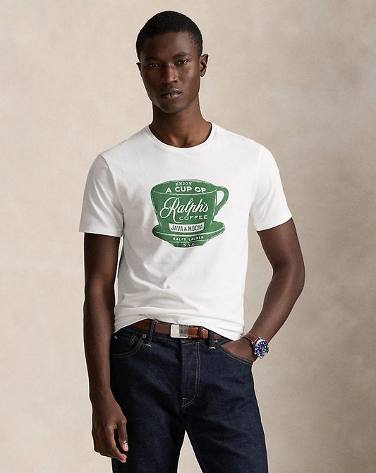Custom Slim Fit 's Coffee T-Shirt White