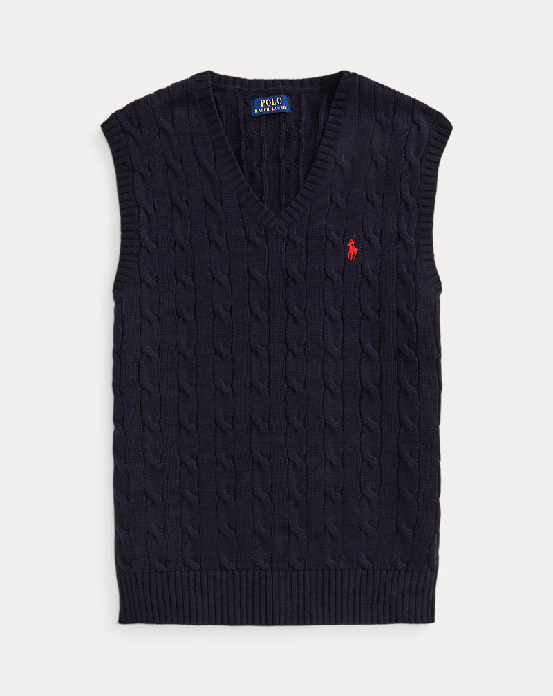 Cable-Knit Cotton Sleeveless Jumper Hunter Navy