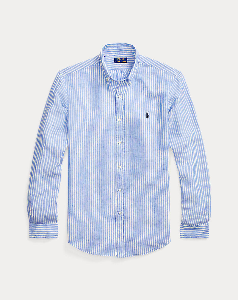 Custom Fit Striped Linen Shirt Blue/White