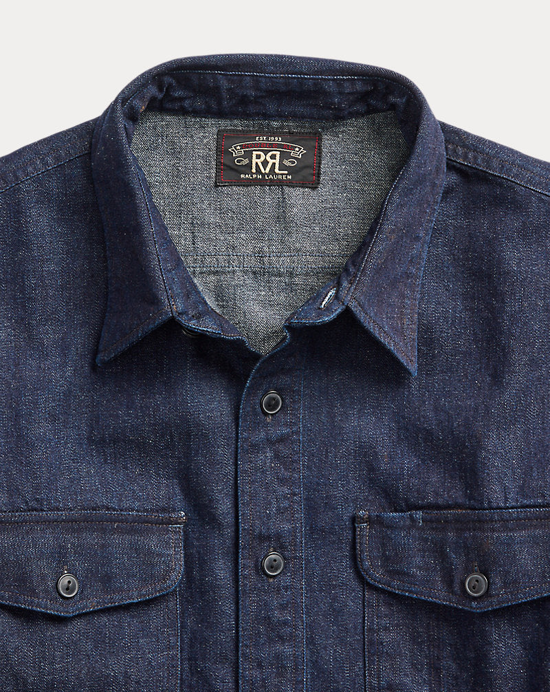 Indigo Cotton-Linen Denim Workshirt Rinse Wash