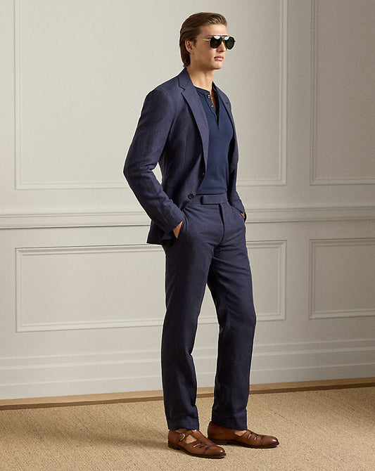 Gregory Hand-Tailored Silk-Linen Trouser Classic Chairman Navy