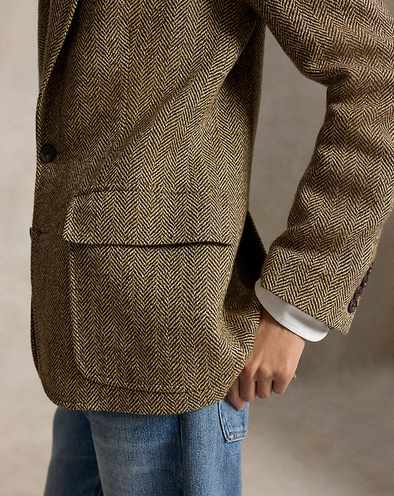 Herringbone Linen-Blend Blazer Brown/Cream Herringbone