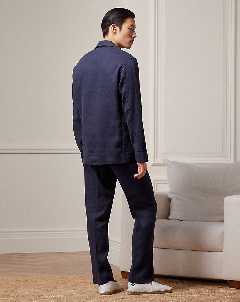 Monogram Linen Pyjama Set Navy