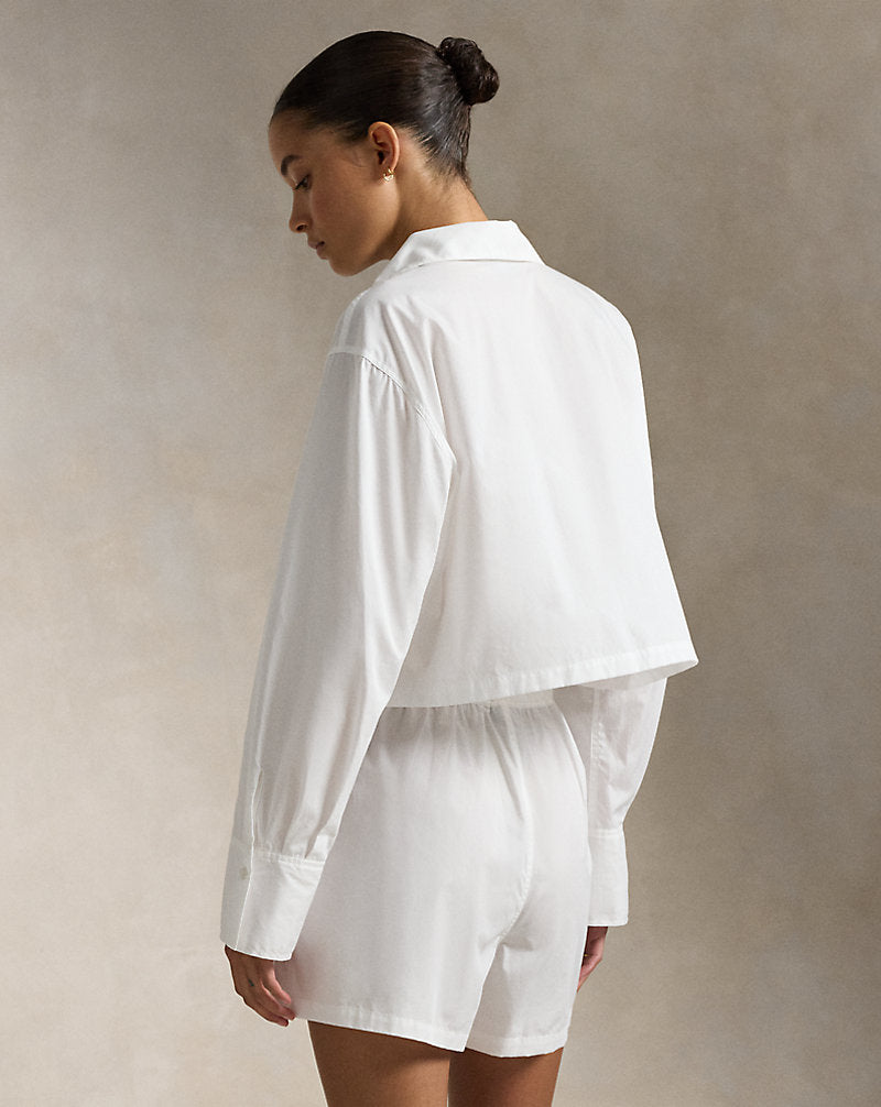 Crop Top & Boxer Poplin Pyjama Set White Cloud