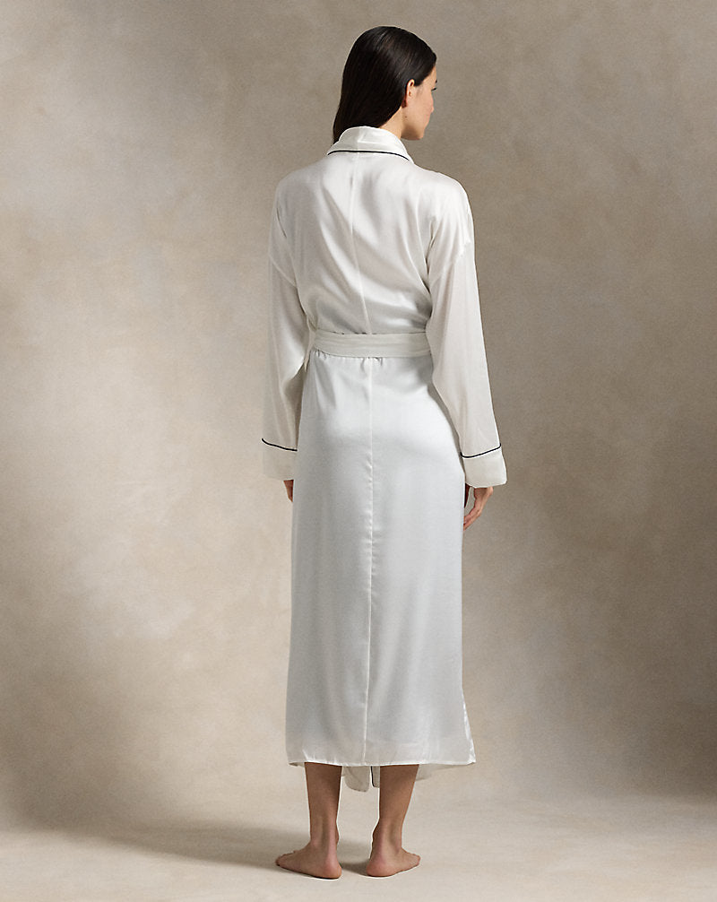 Stretch Silk Bath Robe Ecru