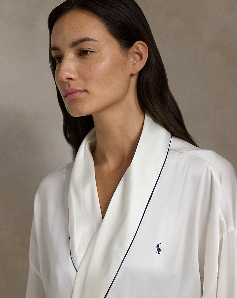 Stretch Silk Bath Robe Ecru