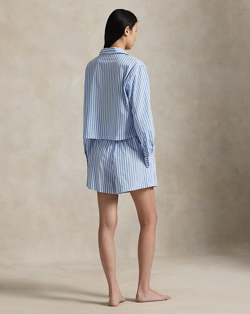 Crop Top & Boxer Poplin Pyjama Set Wide Stripes