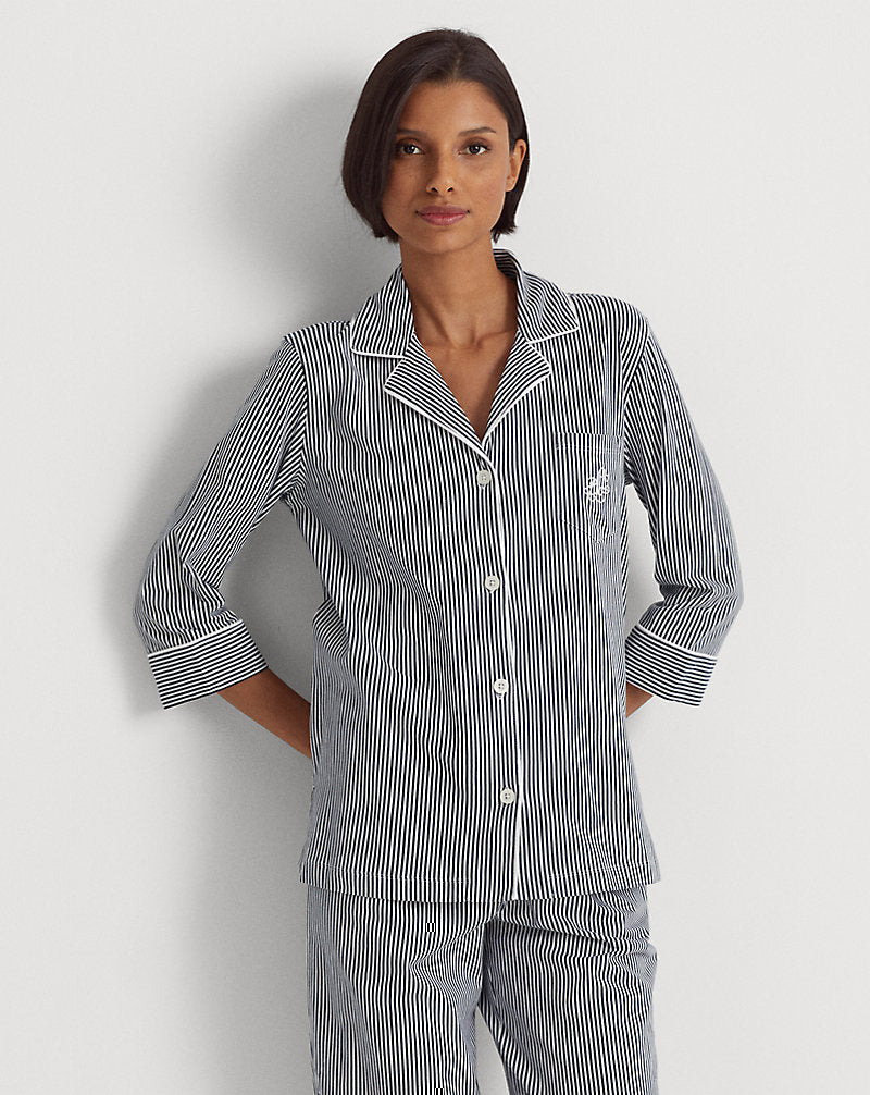 Striped Cotton Jersey Capri Sleep Set Navy Stripe