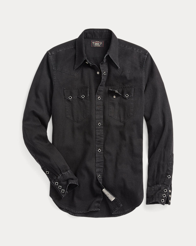 Slim Fit Denim Western Shirt Black