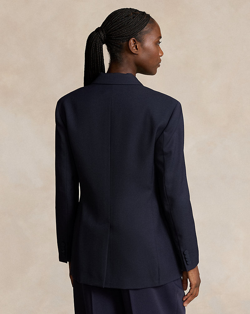 Silk-Lapel Double-Breasted Wool Blazer Navy