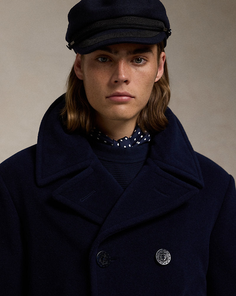 Wool-Blend Twill Peacoat Navy