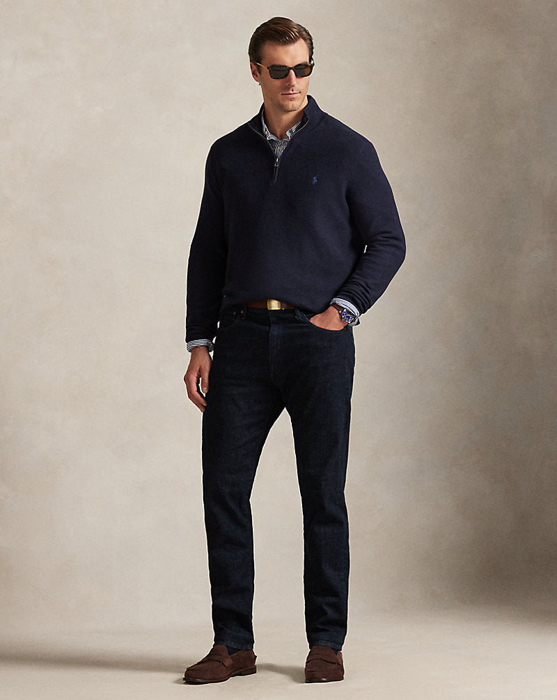 Mesh-Knit Cotton Quarter-Zip Jumper Navy Heather