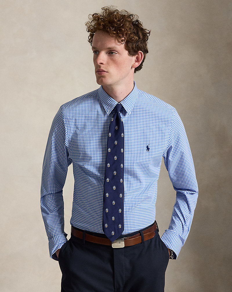 Slim Fit Checked Stretch Poplin Shirt Blue/White Check