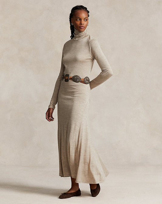 Wool-Blend Roll Neck Dress Tuscan Beige Heather