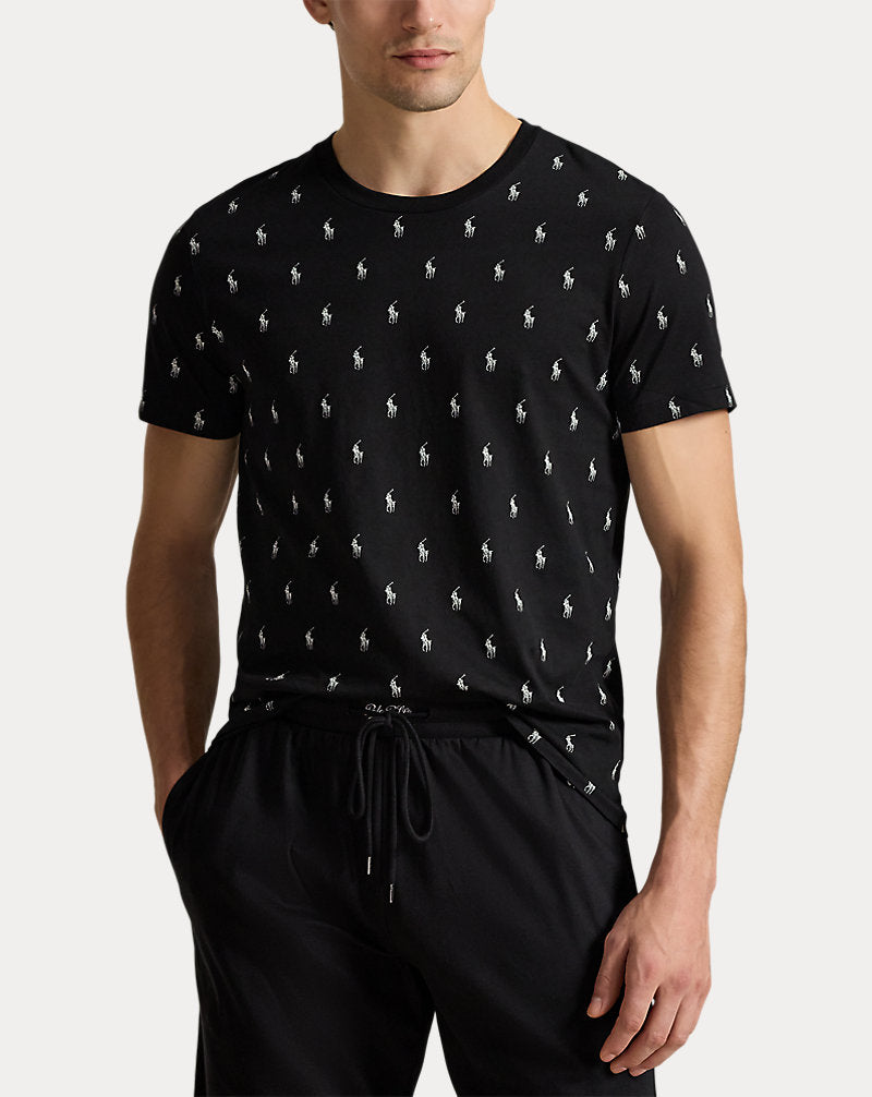 Allover Pony Cotton Jersey Sleep Shirt Polo Black Aopp