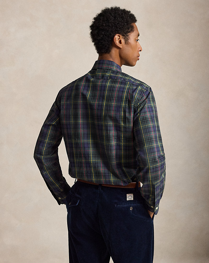 Custom Fit Plaid Poplin Shirt 5072 Forest/Red Multi