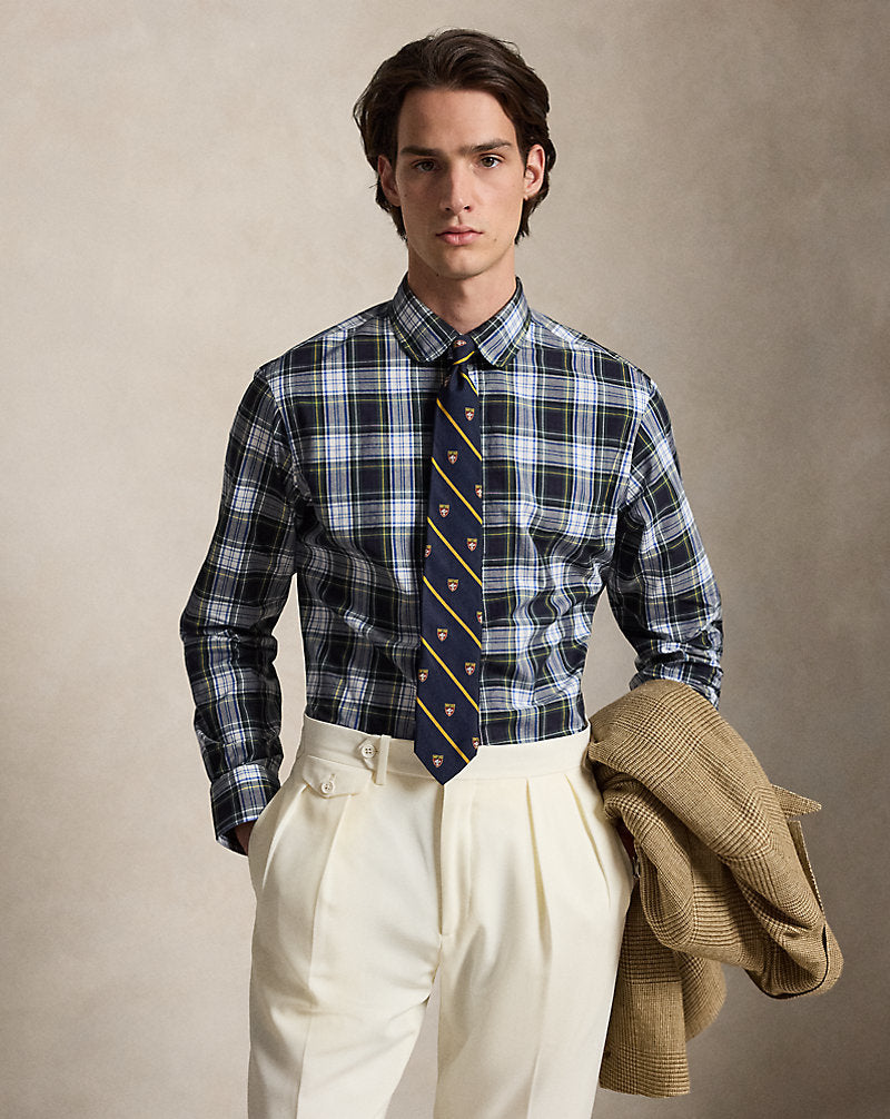 Custom Fit Plaid Poplin Shirt 5071 Evergreen/ Yellow
