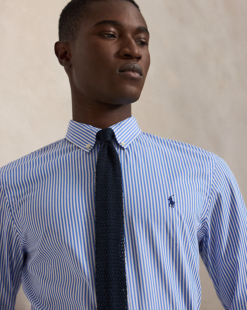 Slim Fit Striped Stretch Poplin Shirt Light Blue/White