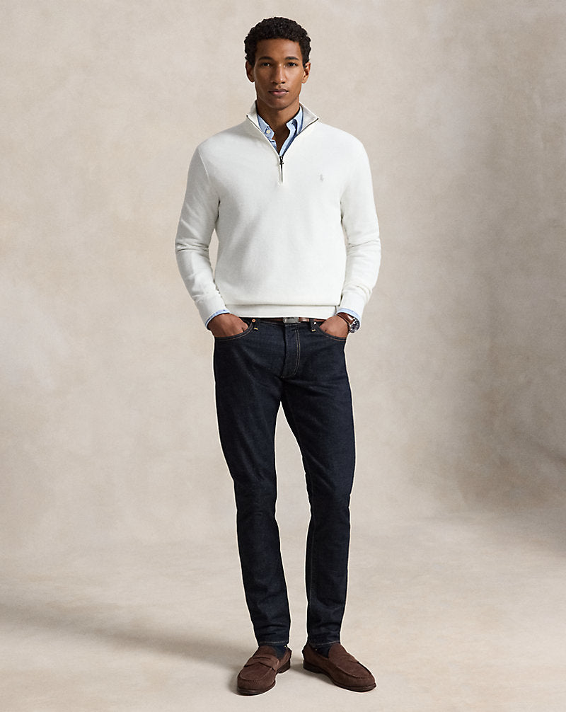 Mesh-Knit Cotton Quarter-Zip Jumper Deckwash White