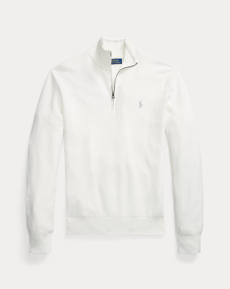 Mesh-Knit Cotton Quarter-Zip Jumper Deckwash White
