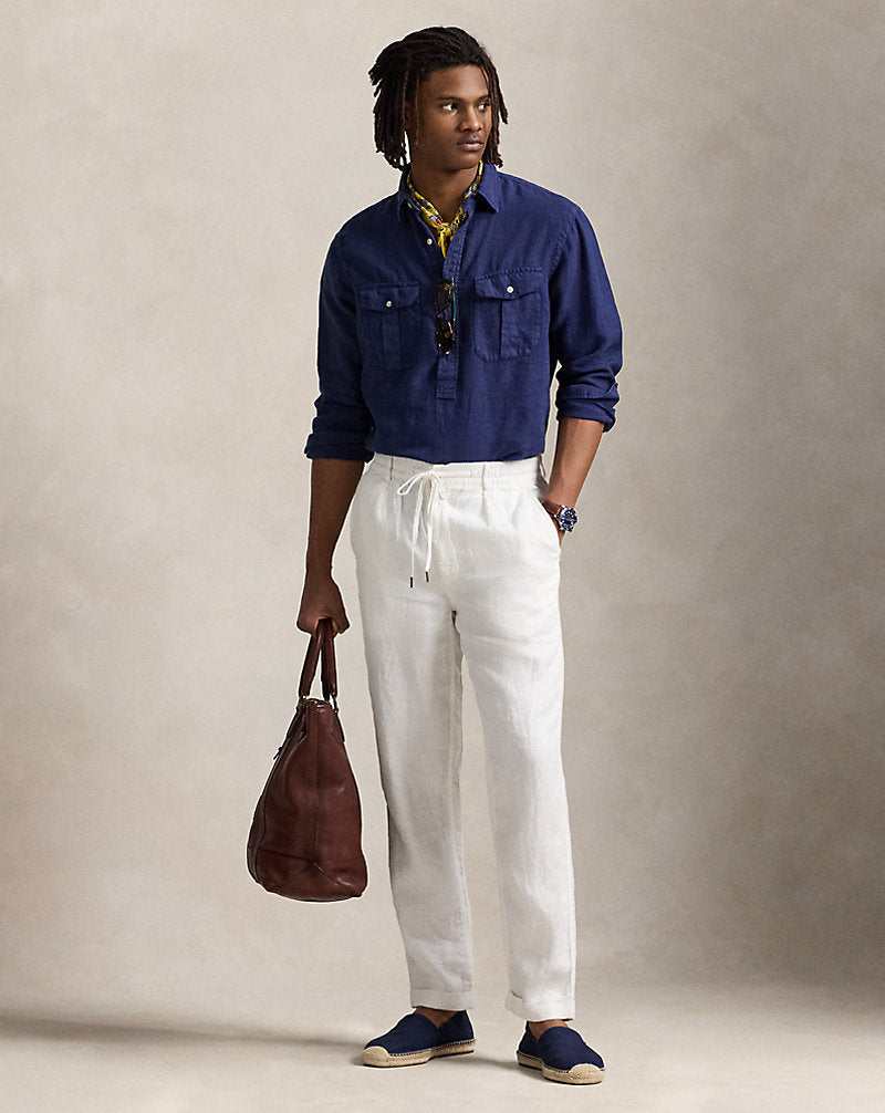 Lateef Slim Tapered Fit Linen Trouser Deckwash White