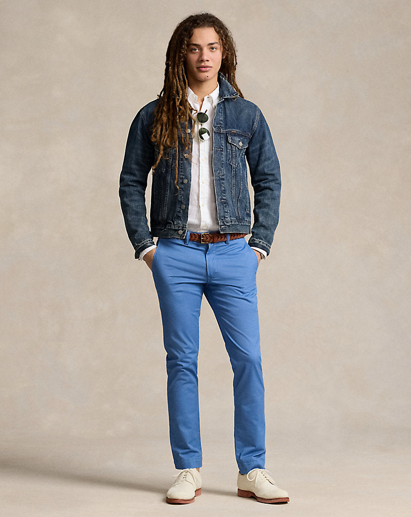 Stretch Slim Fit Washed Chino Trouser Nimes Blue