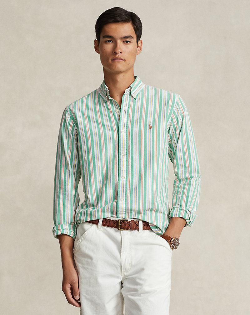 Custom Fit Striped Oxford Shirt 6268b Green/White Multi