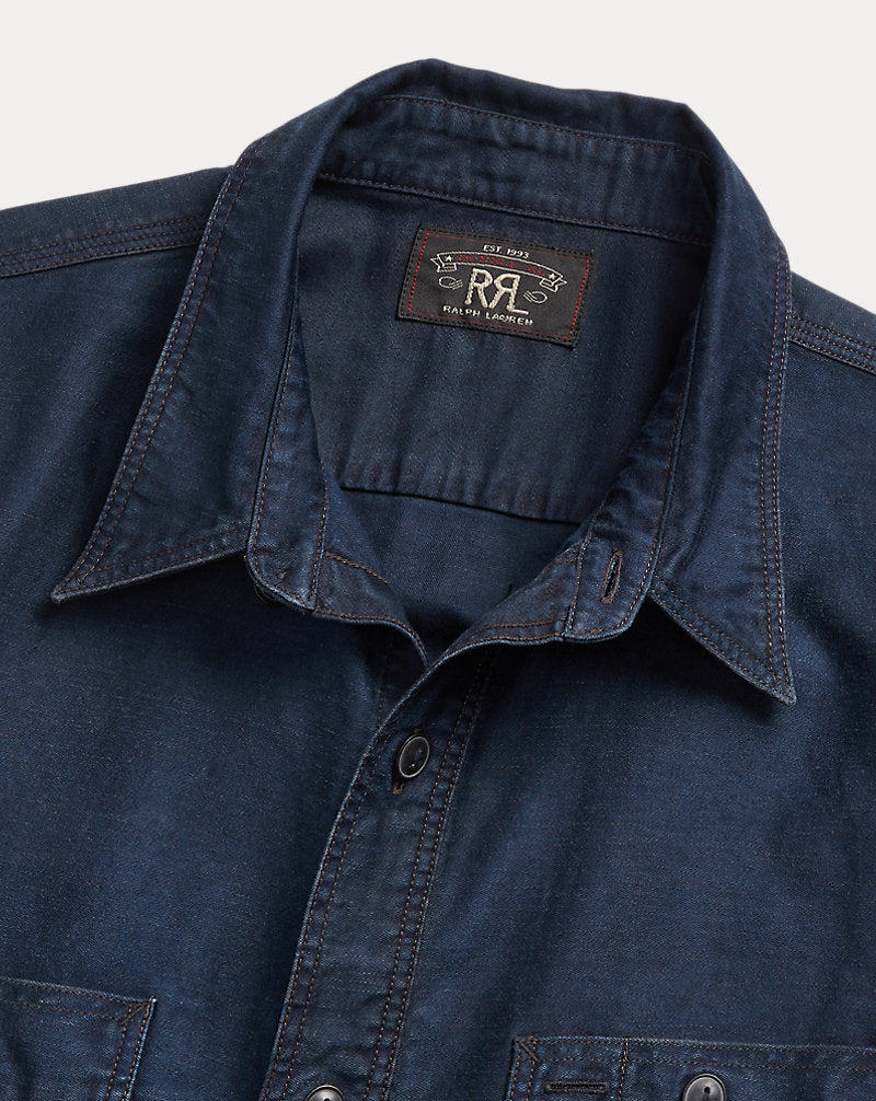 Indigo Cotton-Linen Sateen Workshirt Indigo