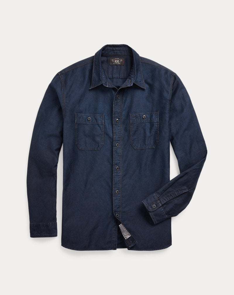 Indigo Cotton-Linen Sateen Workshirt Indigo
