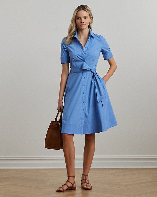 Cotton-Blend Shirtdress Sky Blue