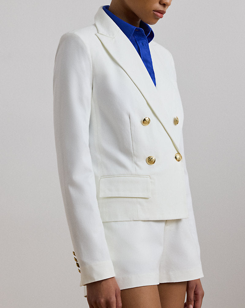 Double-Breasted Canvas Cropped Blazer White