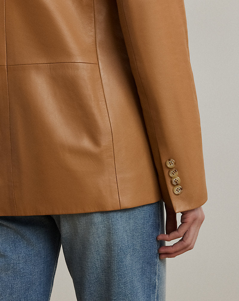 Double-Breasted Lambskin Blazer Caramel