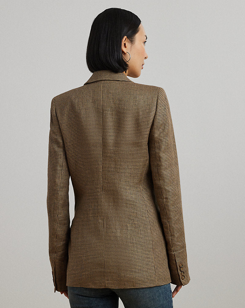 Houndstooth Double-Breasted Twill Blazer Brown/Tan Multi