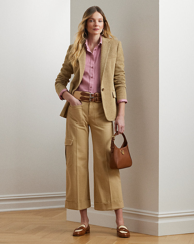 Cotton-Blend Herringbone Blazer Brown/Cream Multi