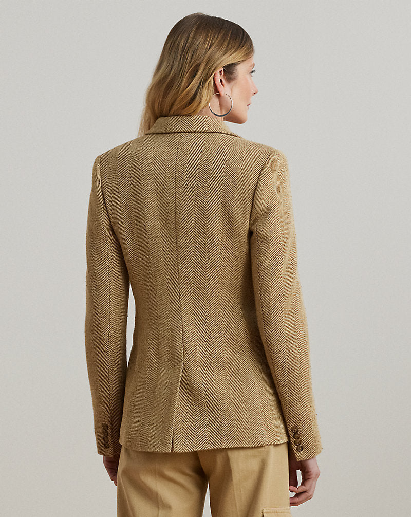 Cotton-Blend Herringbone Blazer Brown/Cream Multi