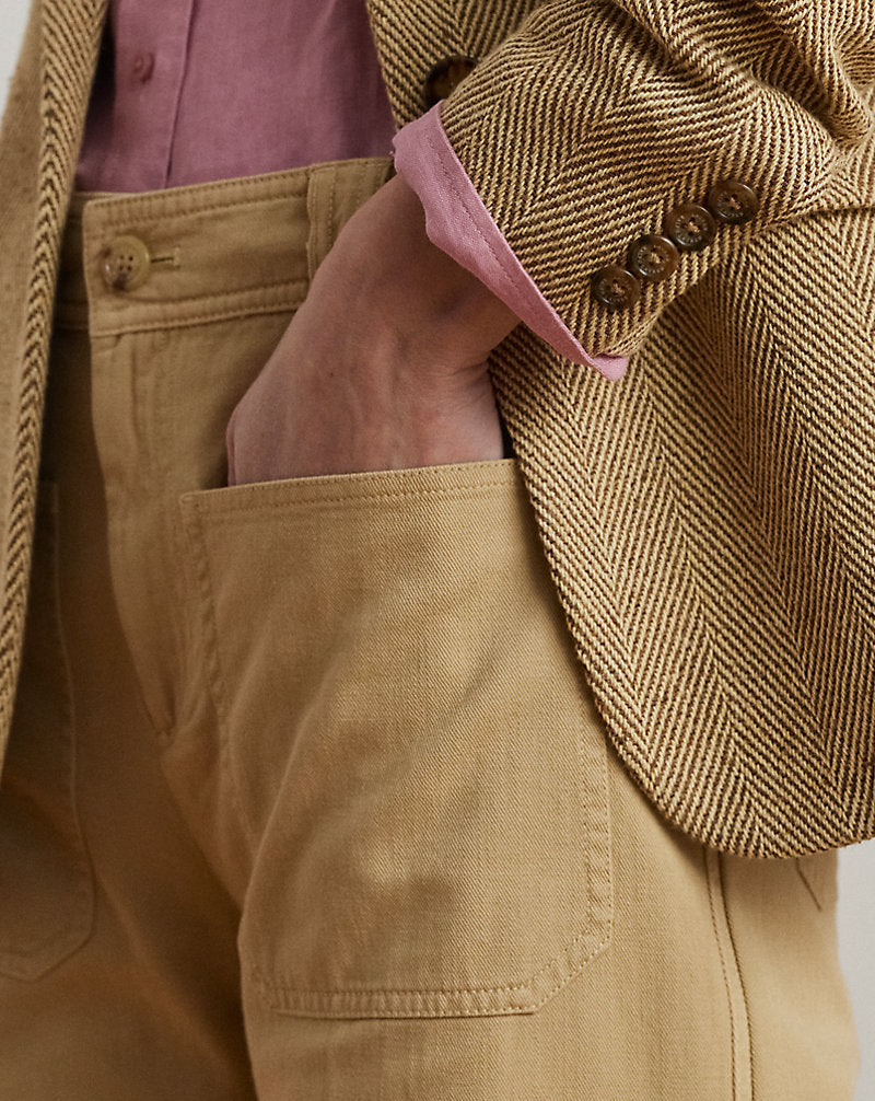 Cotton-Blend Herringbone Blazer Brown/Cream Multi