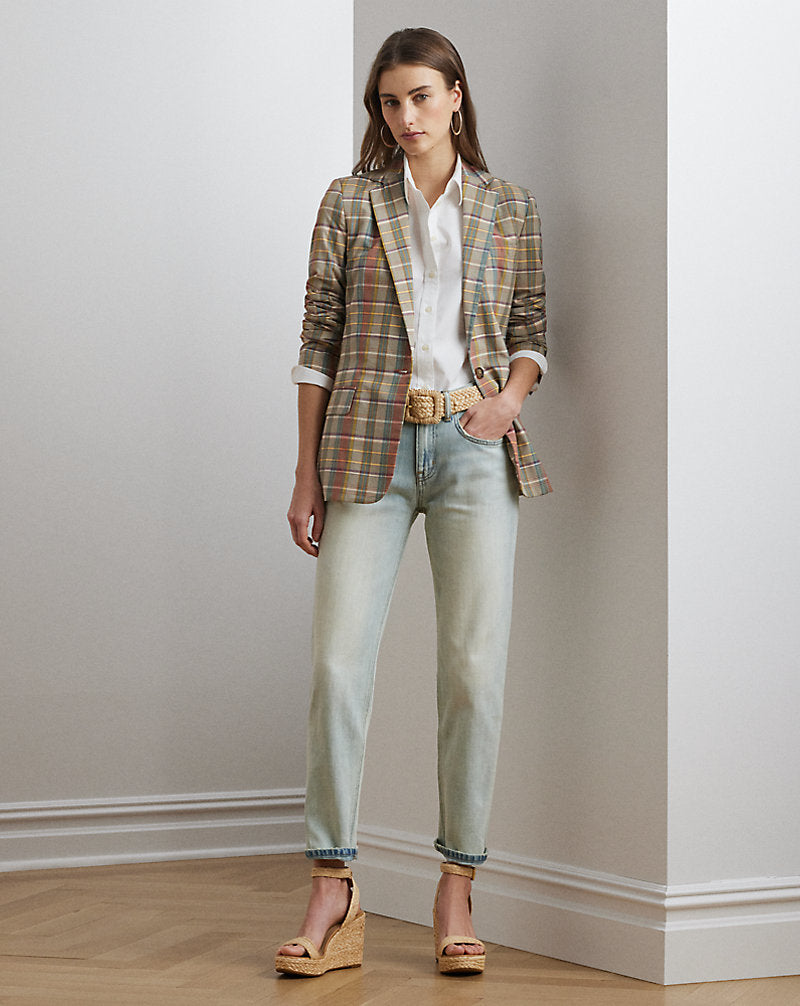 Cotton Madras Blazer Green/Tan/Blue Multi